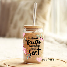 Load image into Gallery viewer, I will Walk by Faith Christian 16oz Libbey Glass Can UV-DTF or Sublimation Wrap - Decal
