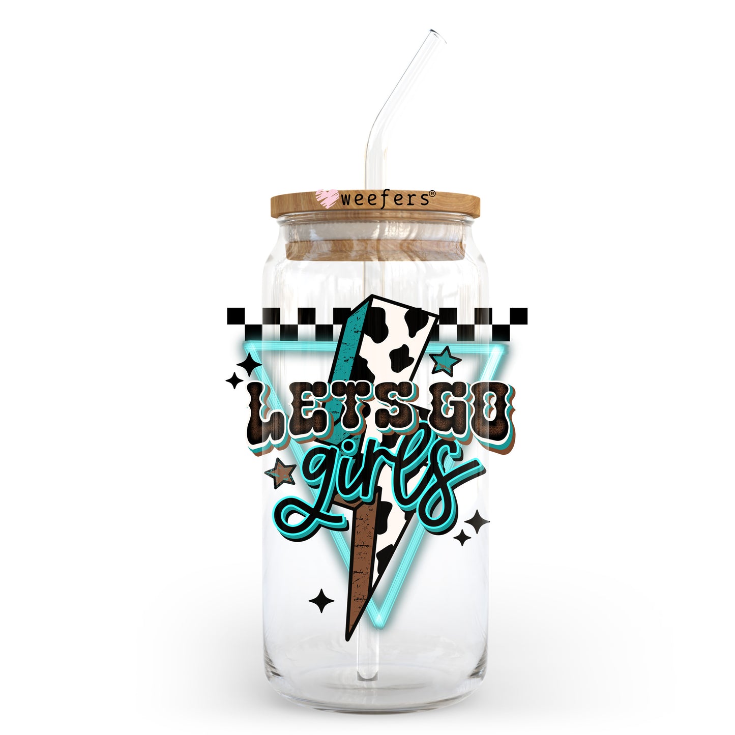 Let's Go Girls Teal 20oz Libbey Glass Can UV DTF or Sublimation Wrap - Decal Transfer - Weefers