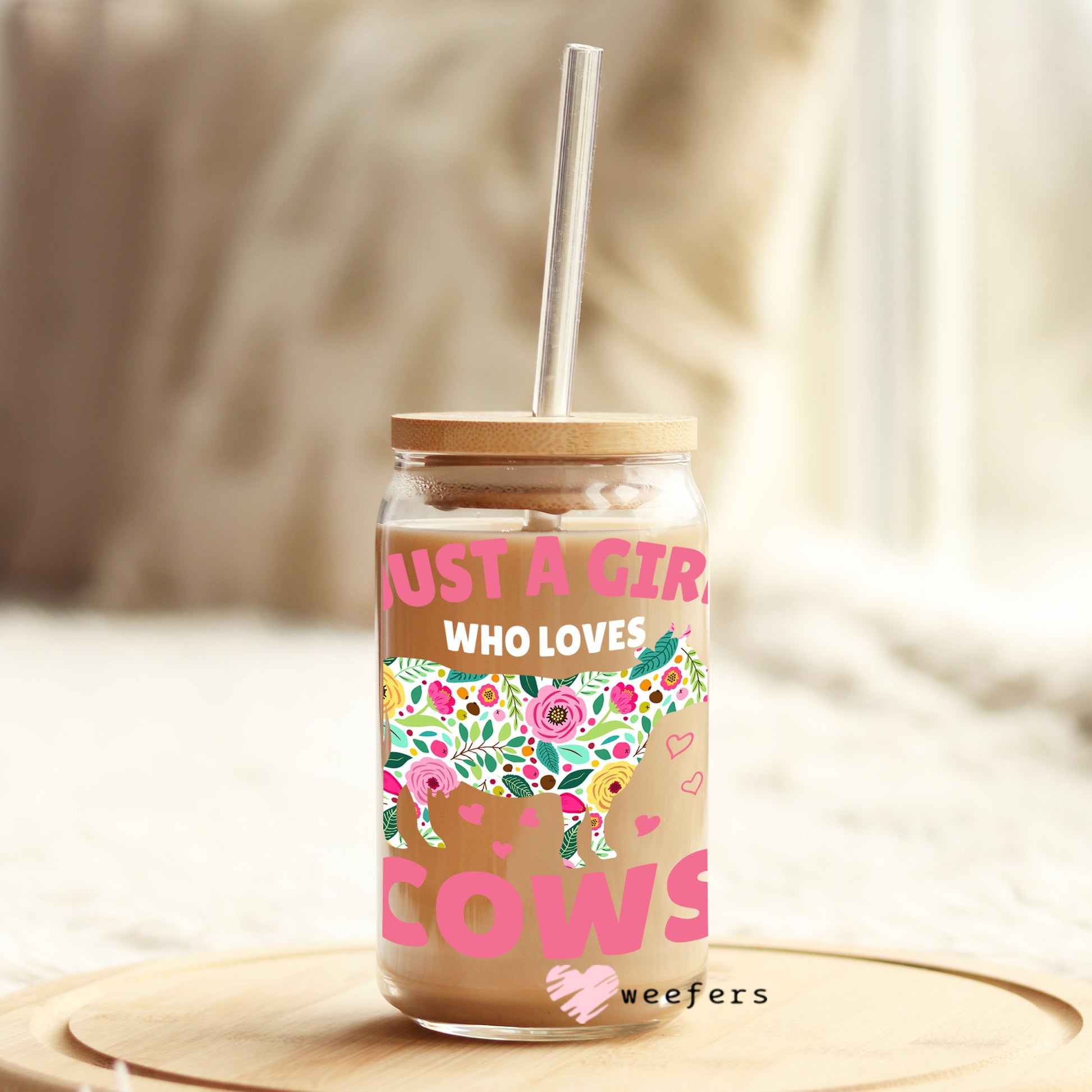 Just a Girl Who Loves Cows 16oz Libbey Glass Can UV DTF or Sublimation Wrap - Decal - Weefers