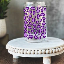 Load image into Gallery viewer, Purple Cheetah Print 16oz Libbey Glass Can UV-DTF or Sublimation Wrap Transfer
