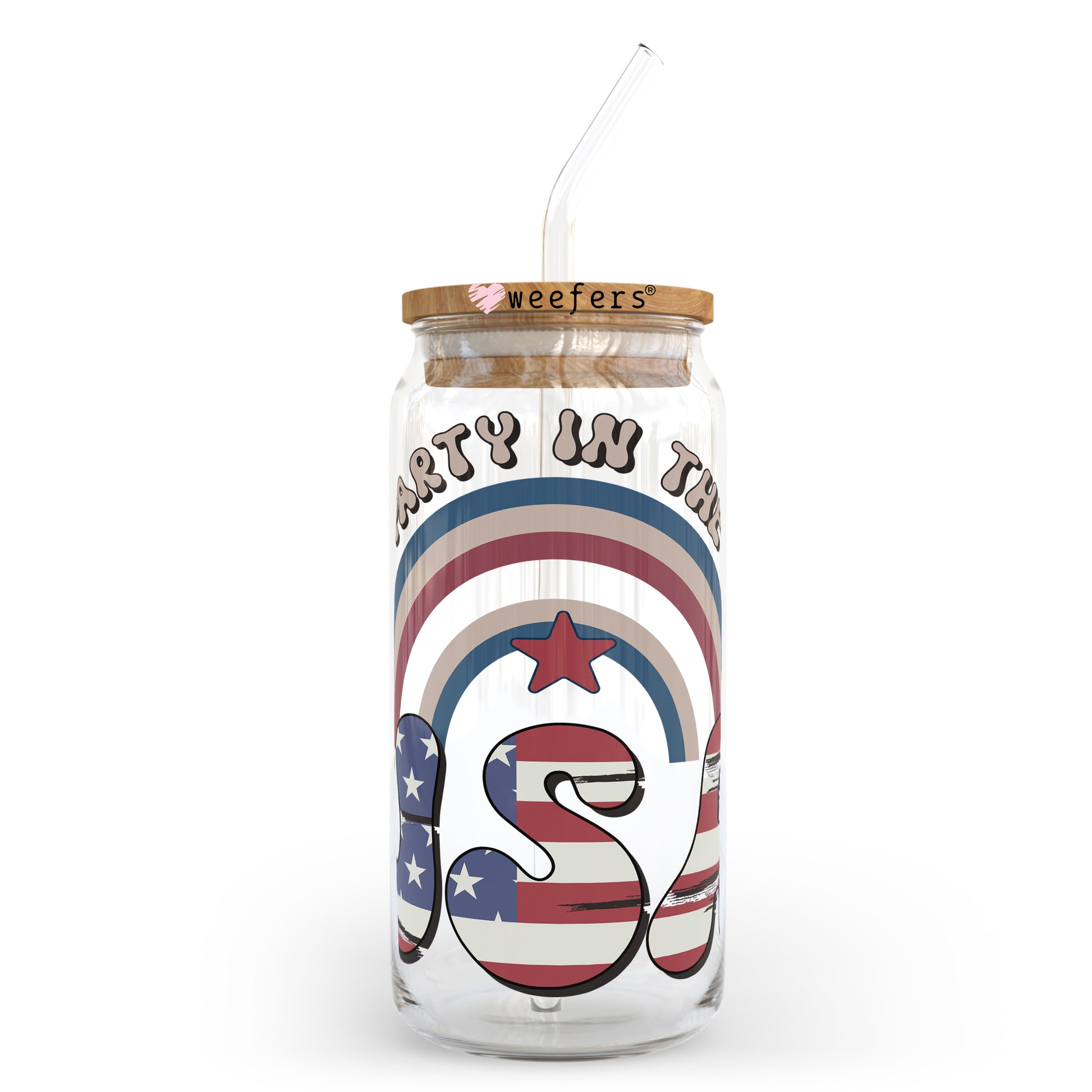 4th of July Party in the USA Rainbow 20oz Libbey Glass Can, 34oz Hip Sip, 40oz Tumbler UV DTF or Sublimation Decal Transfer - Weefers