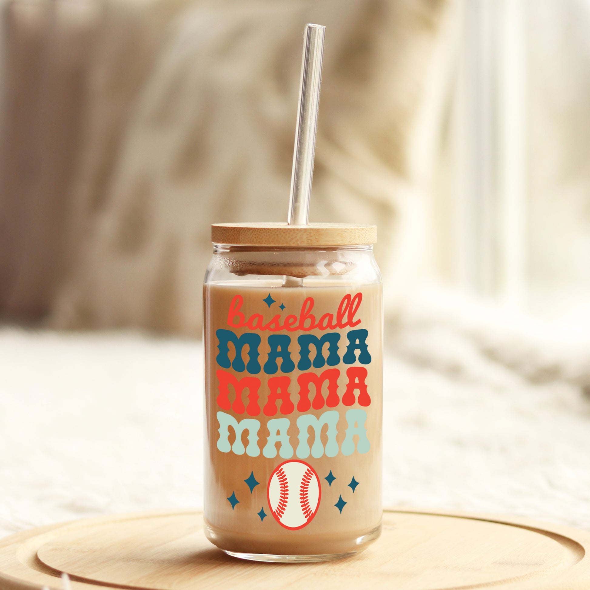 Baseball Mama 16oz Libbey Glass Can UV DTF or Sublimation Cup Wrap - Decal Transfer - Weefers