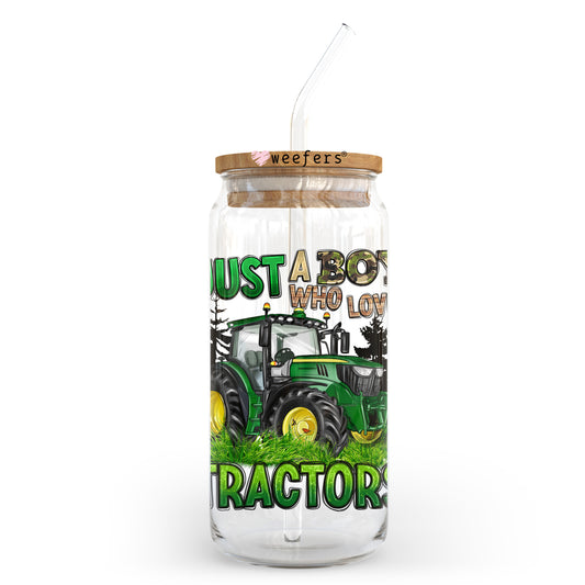 Just a Boy Who Loves Tractors 20oz Libbey Glass Can UV DTF or Sublimation Wrap - Decal Transfer Weefers