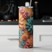 Load image into Gallery viewer, 20oz Skinny Tumbler Wrap - 3D Rust Autumn Teals
