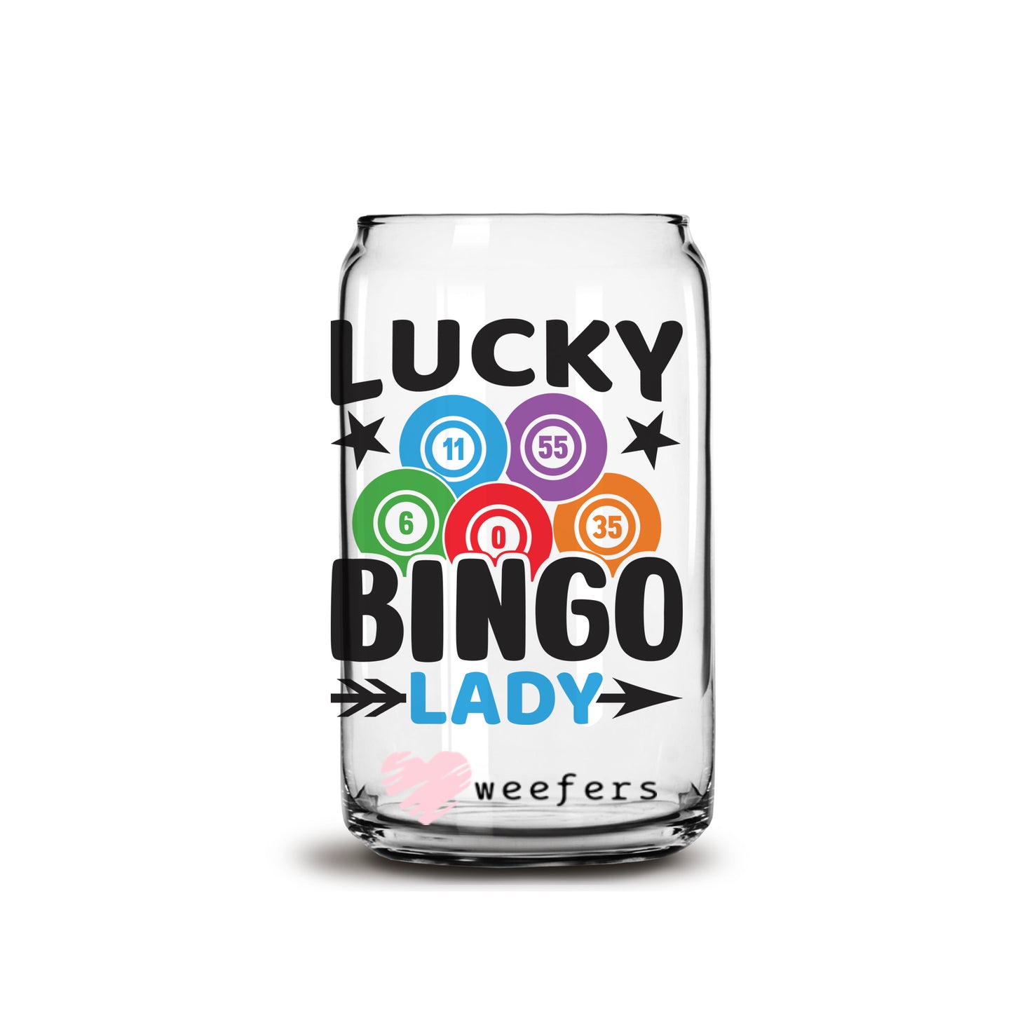 Lucky Bingo Lady 16oz Libbey Glass Can UV DTF or Sublimation Wrap - Decal - Weefers