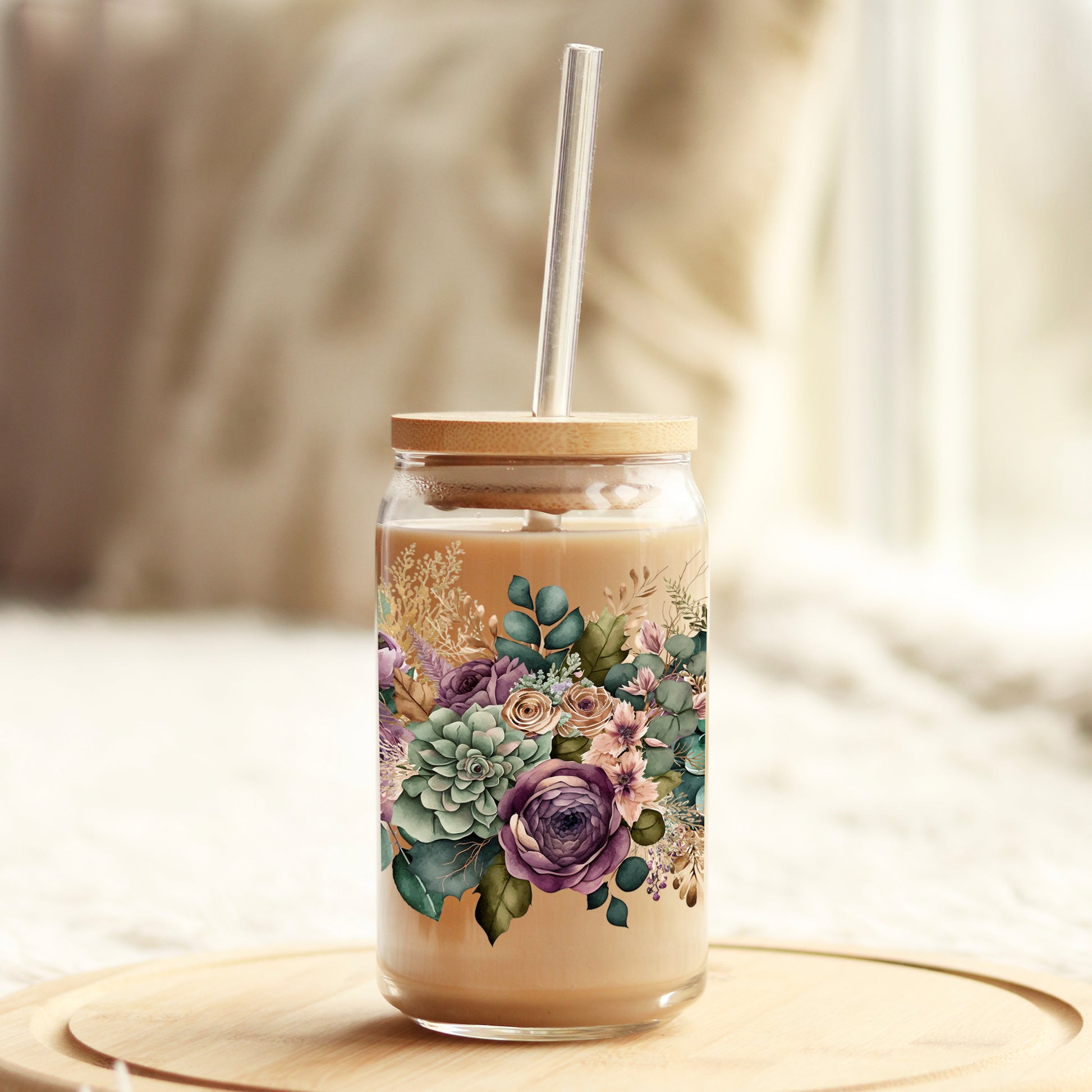 succulent swag Floral Succulent Swag 16oz Libbey Glass Can UV DTF or Sublimation Wrap