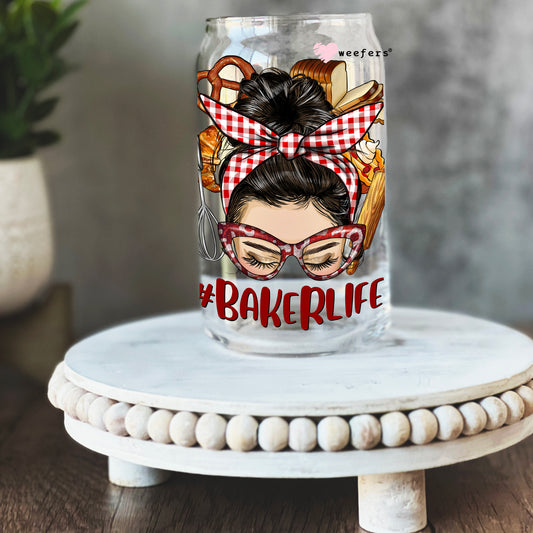 Messy Bun Baker Life 16oz Libbey Glass Can UV DTF or Sublimation Wrap - Decal Weefers