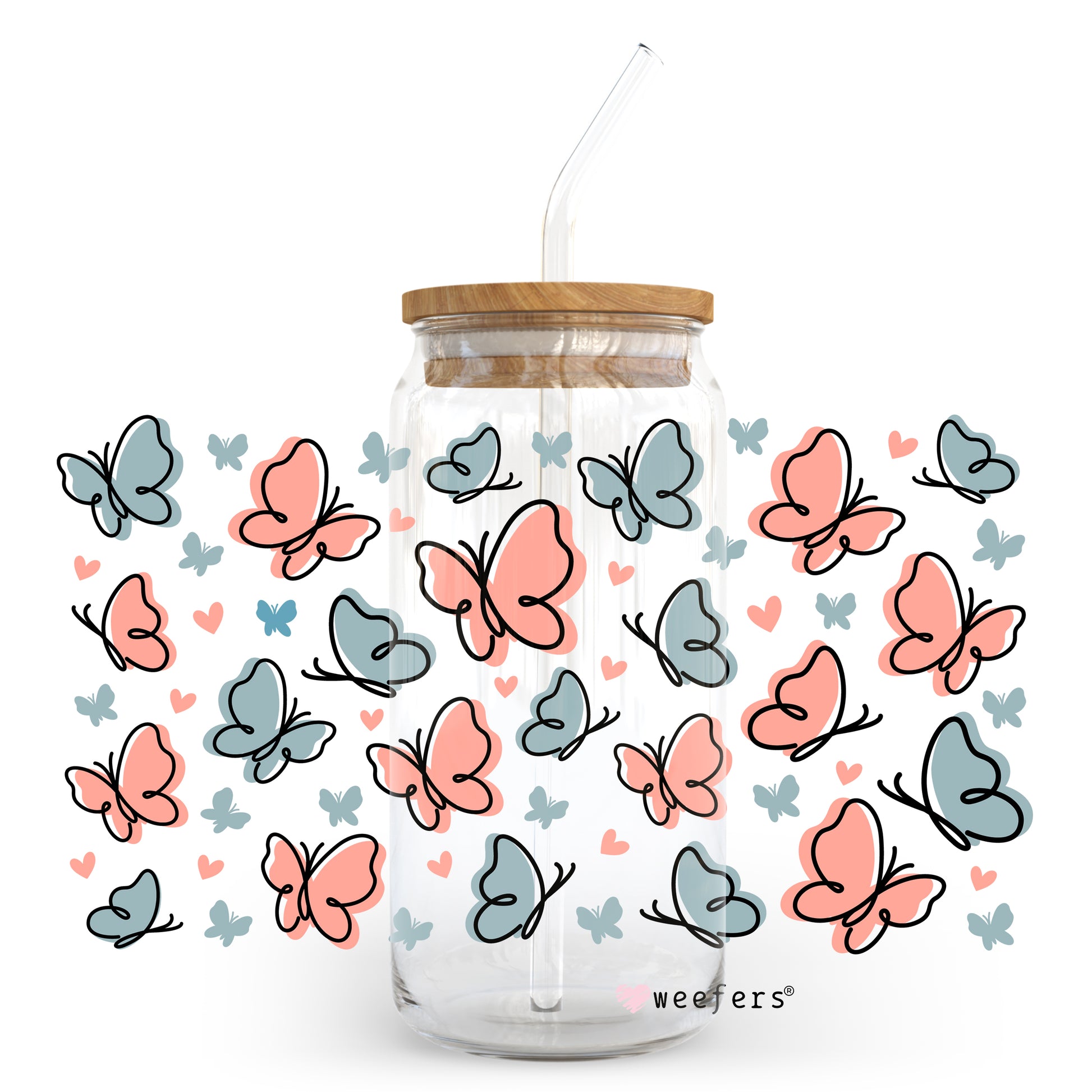 Butterfly Hearts 20oz Libbey Glass Can, 34oz Hip Sip, 40oz Tumbler UV DTF or Sublimation Decal Transfer - Weefers