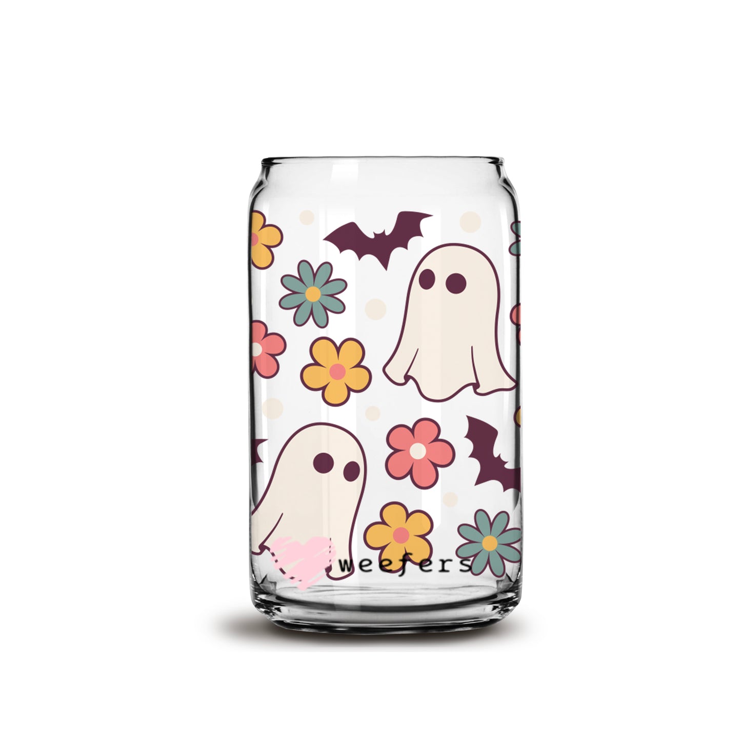 Retro Floral Ghost 16oz Libbey Glass Can UV DTF or Sublimation Wrap - Decal - Weefers