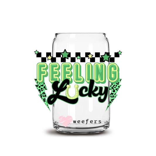 Feeling Lucky Checkers St. Patrick's Day 16oz Libbey Glass Can UV DTF or Sublimation Cup Wrap - Decal Transfer - Weefers