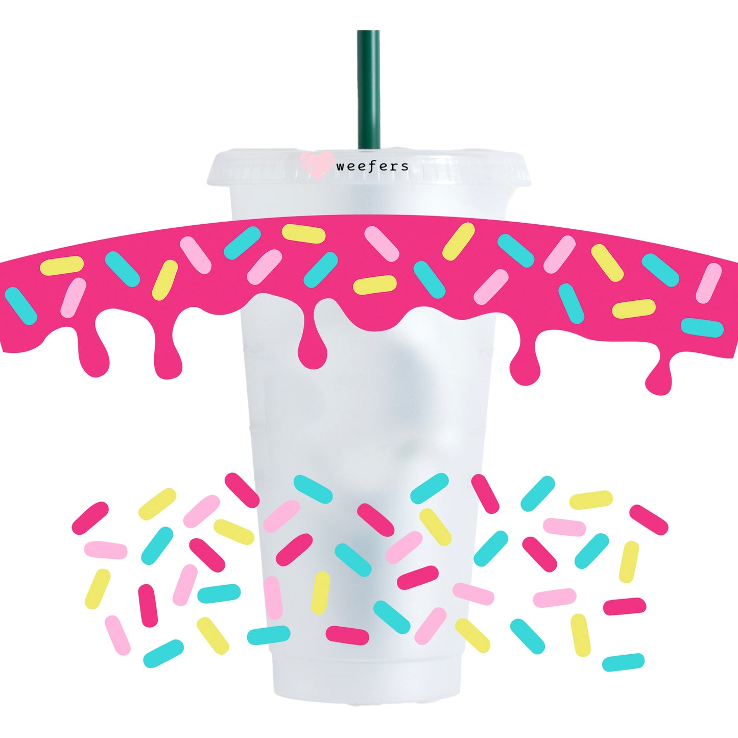 Confetti Pink Drip 24oz UV DTF Cold Cup Wrap - Ready to apply Wrap - HOLE - Weefers