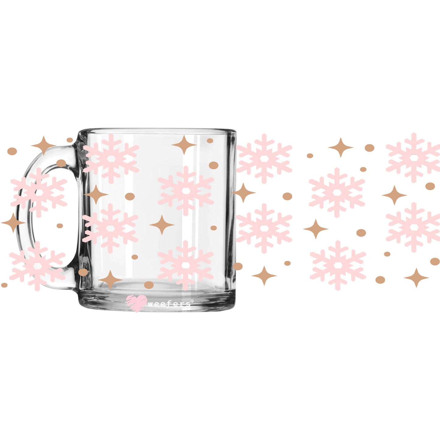 Pink Snowflakes Christmas 11oz Coffee Mug UV DTF or Sublimation Wrap - Decal - Weefers