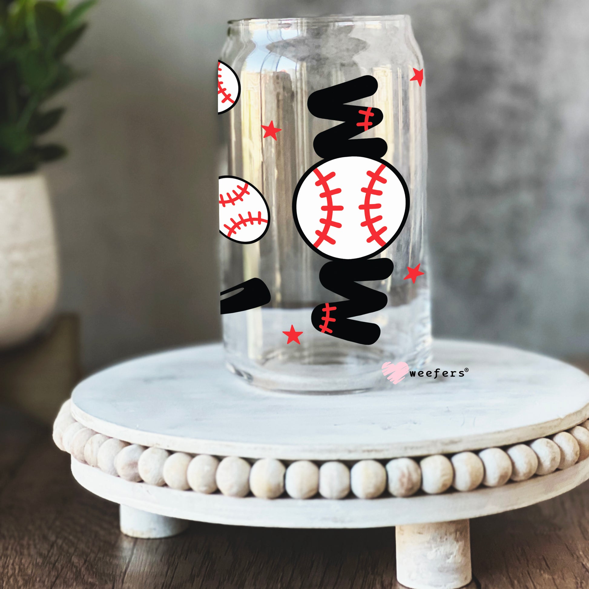 Baseball Mom Bats and Balls Libbey Glass Can UV DTF or Sublimation Wrap - Decal - Weefers