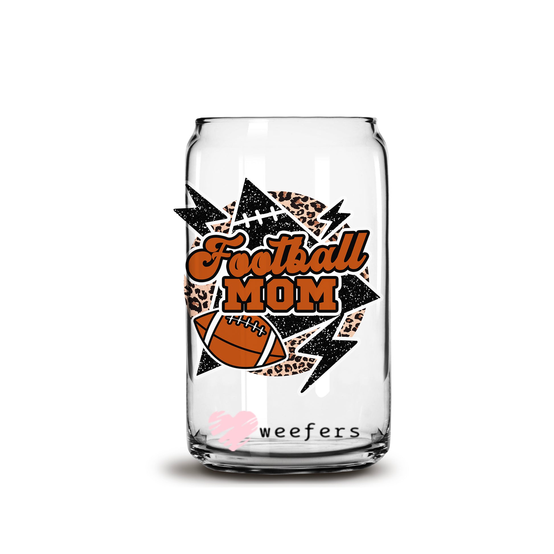 Football Mom Lightening Bolt 16oz Libbey Glass Can UV DTF or Sublimation  Decal Transfer - Weefers