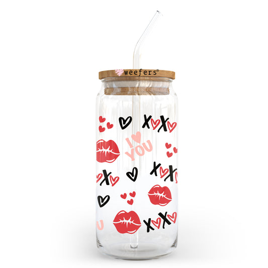 I Love You Lips Hearts Valentine's Day 20oz Libbey Glass Can UV DTF or Sublimation Wrap - Decal Transfer - Weefers