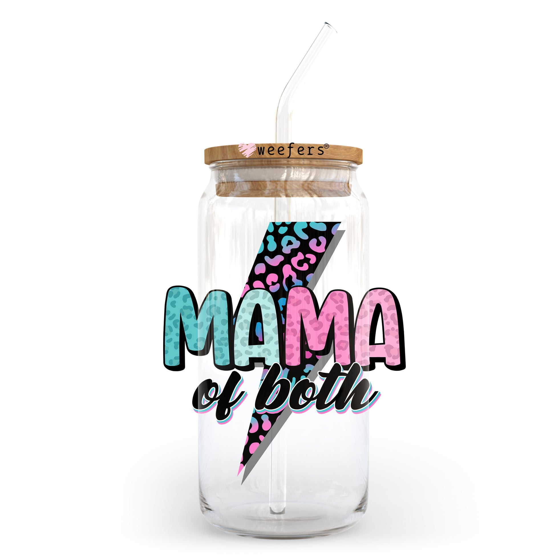 Pink and Blue Mama' of Both Lightening 20oz Libbey Glass Can UV DTF or Sublimation Wrap - Decal Transfer - Weefers