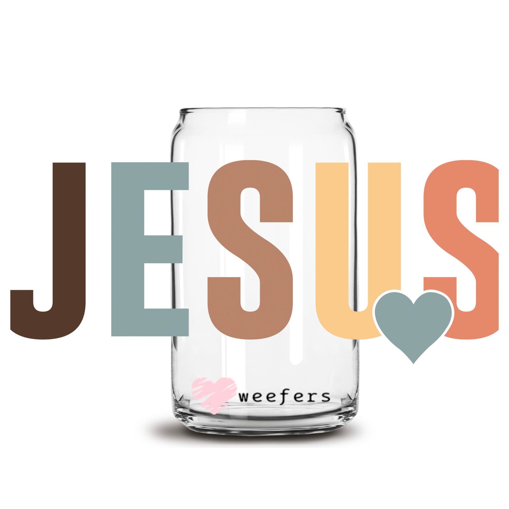 Jesus Heart 16oz Libbey Glass Can UV DTF or Sublimation Cup Wrap - Decal Transfer - Weefers