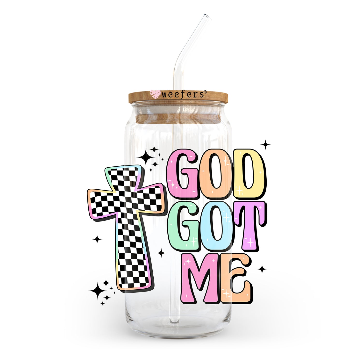 God Got Me 20oz Libbey Glass Can UV DTF or Sublimation Wrap - Decal Transfer - Weefers