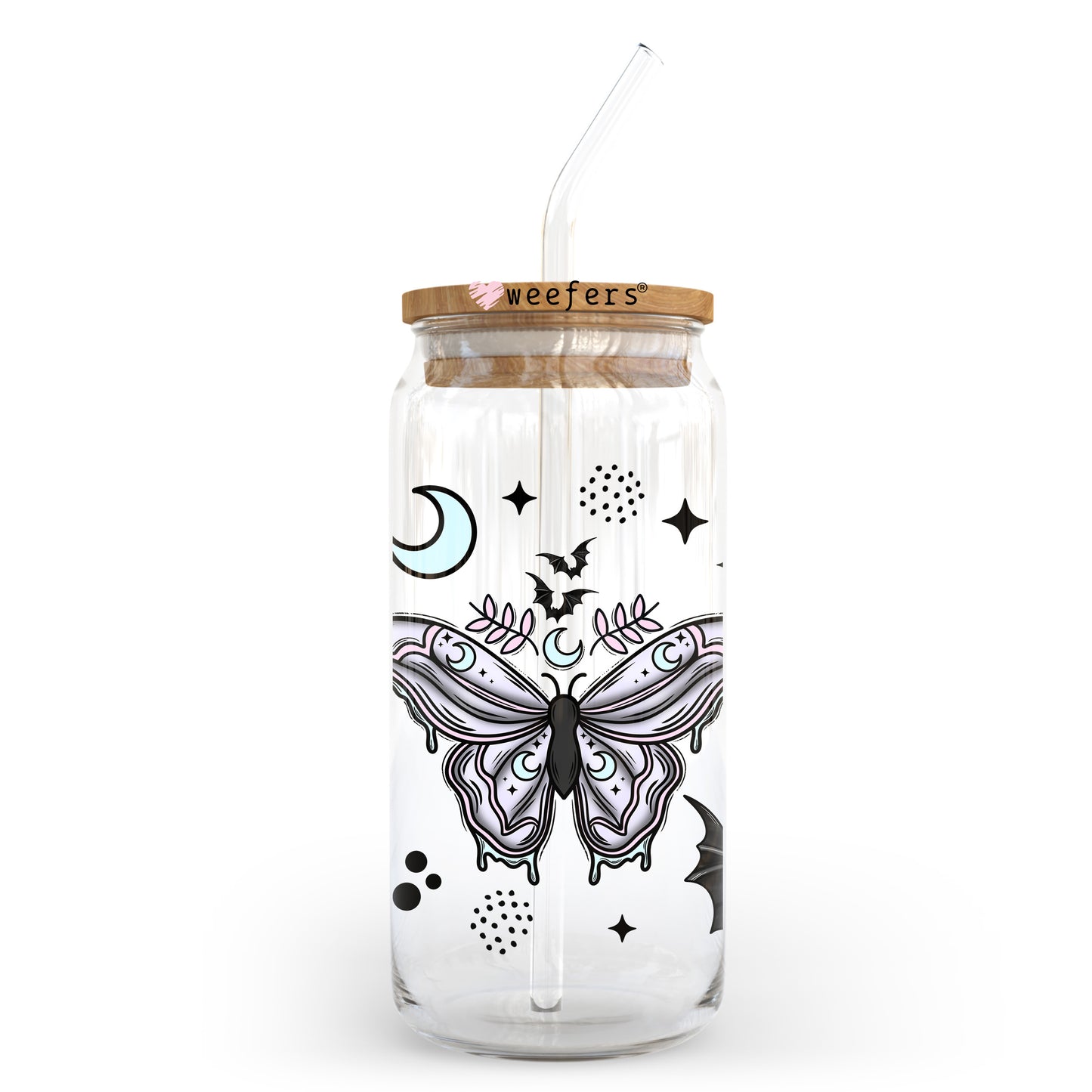 Butterfly Half Blue Moon 20oz Libbey Glass Can UV DTF or Sublimation Wrap - Decal Transfer - Weefers