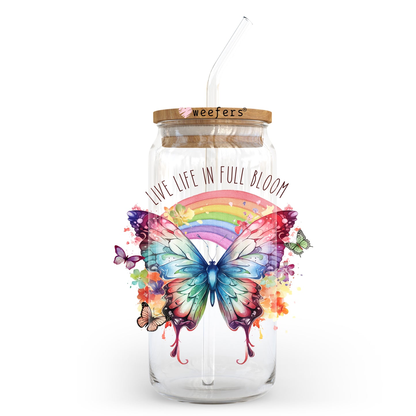 Live Life in Full Bloom 20oz Libbey Glass Can UV DTF or Sublimation Wrap - Decal Transfer - Weefers