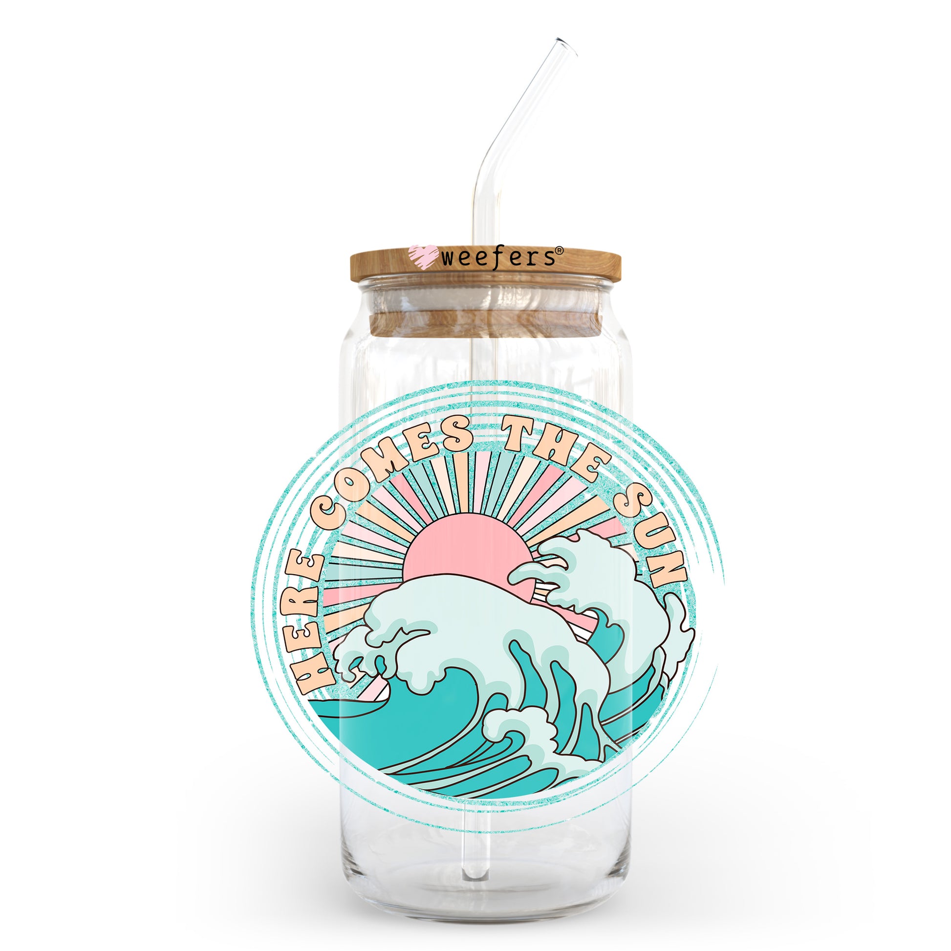 Here Comes the Sun 20oz Libbey Glass Can UV DTF or Sublimation Wrap - Decal Transfer - Weefers