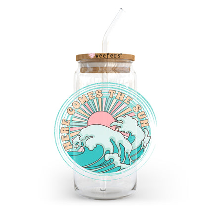 Here Comes the Sun 20oz Libbey Glass Can UV DTF or Sublimation Wrap - Decal Transfer - Weefers