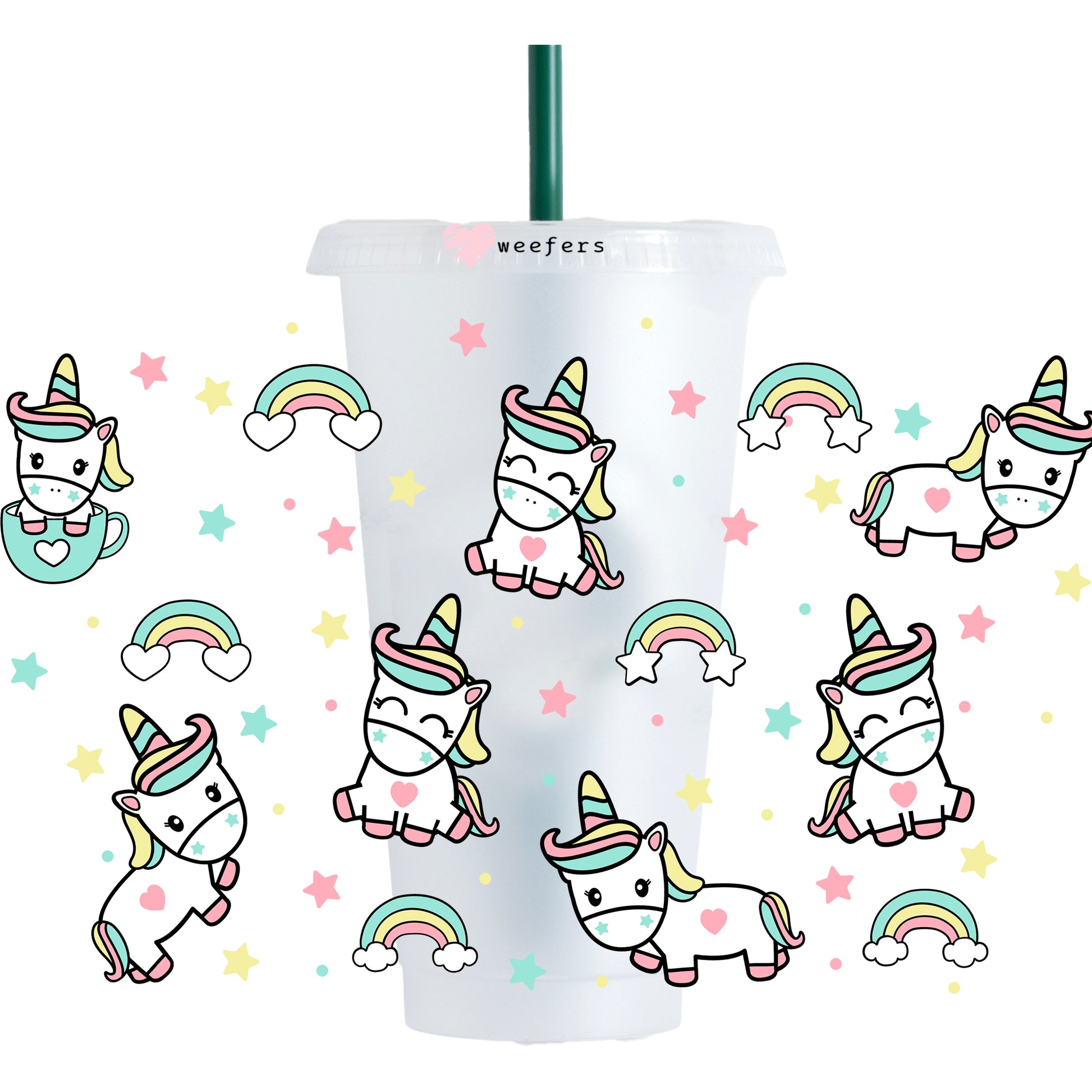 Rainbow Unicorn 24oz UV DTF Cold Cup Wrap - Ready to apply Wrap - NO HOLE - Weefers