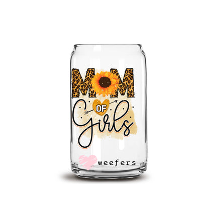 Mom of Girls Cheetah Sunflower 16oz Libbey Glass Can UV DTF or Sublimation Wrap - Decal - Weefers