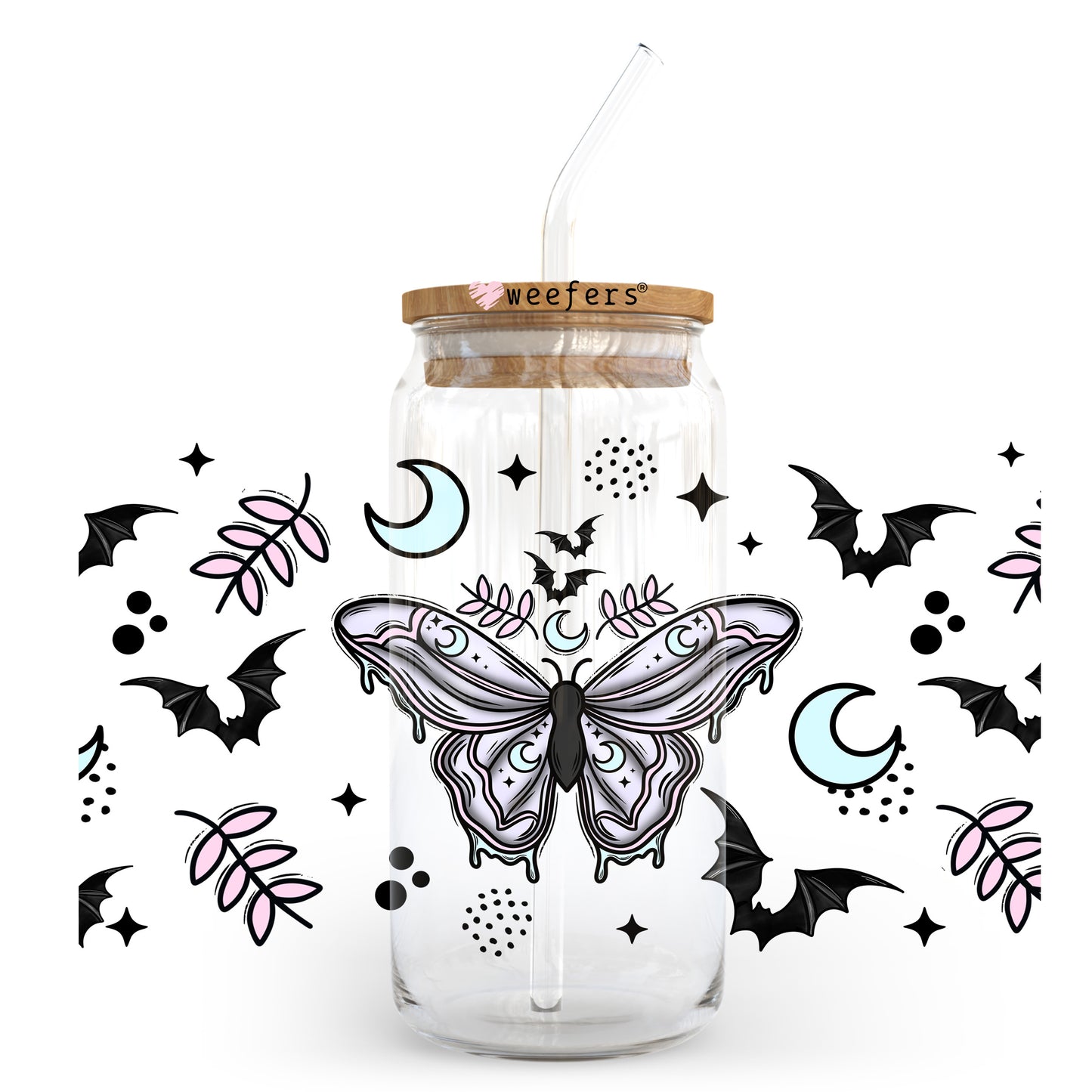 Butterfly Half Blue Moon 20oz Libbey Glass Can UV DTF or Sublimation Wrap - Decal Transfer - Weefers