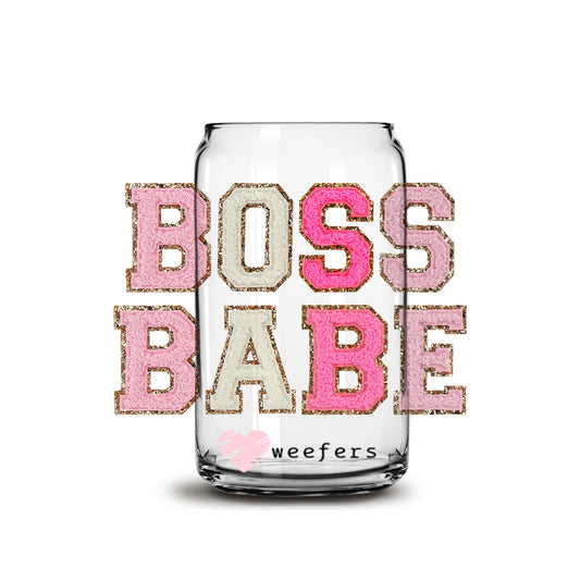 Boss Babe Faux Chenelle 16oz Libbey Glass Can UV DTF or Sublimation Wrap - Decal - Weefers