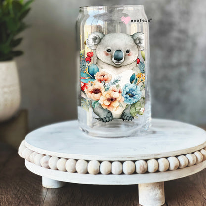 Koala Florals 16oz Libbey Glass Can UV DTF or Sublimation Cup Wrap - Decal Transfer - Weefers