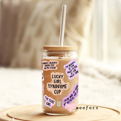 Lucky Girl Syndrome Affirmations 16oz Libbey Glass Can UV DTF or Sublimation Wrap - Decal - Weefers