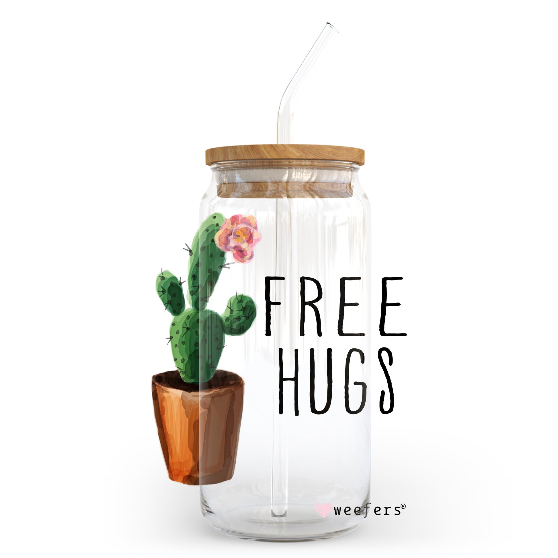 Free Hugs Cactus 20oz Libbey Glass Can, 34oz Hip Sip, 40oz Tumbler UV DTF or Sublimation Decal Transfer - Weefers