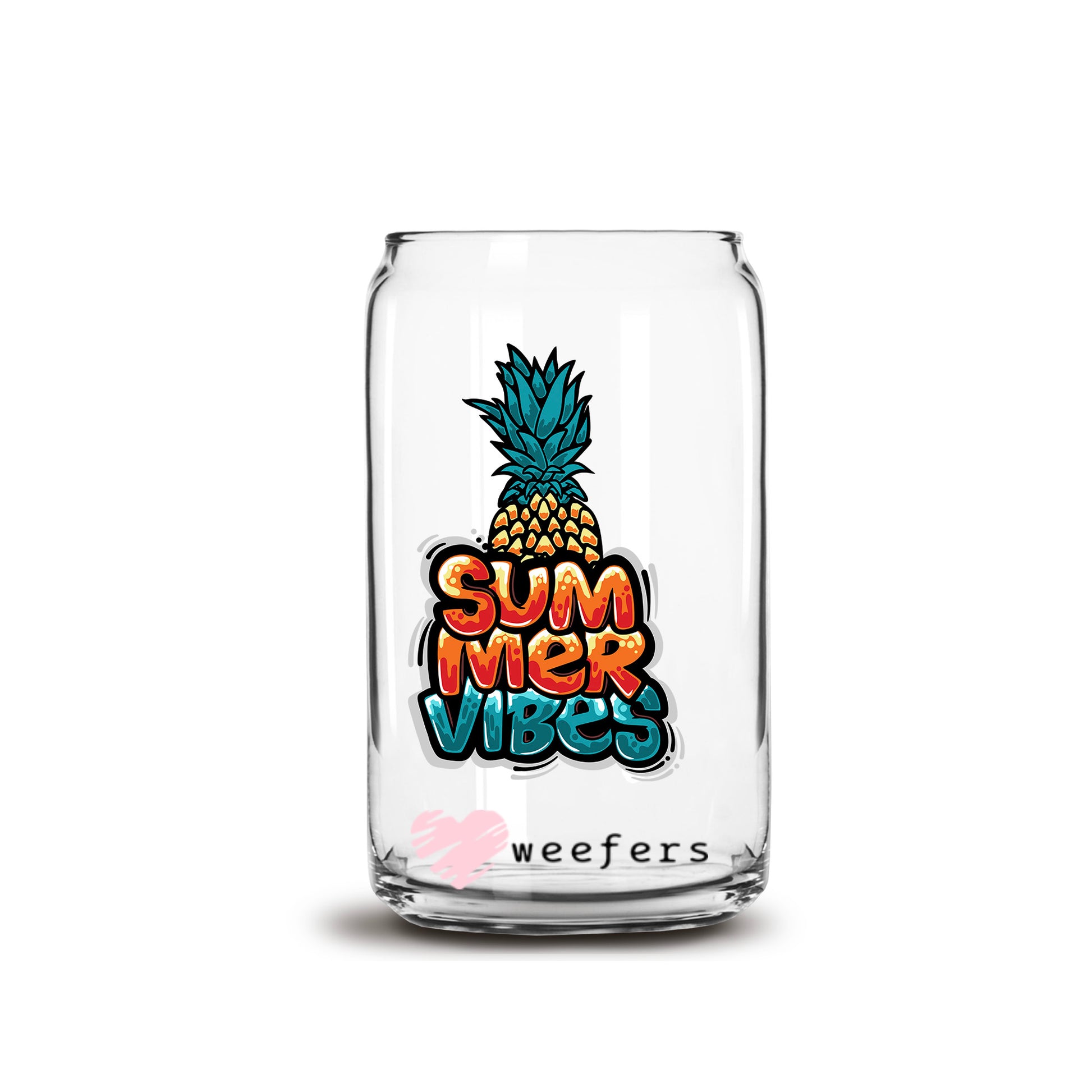 Summer Vibes Pineapple 16oz Libbey Glass Can UV DTF or Sublimation Cup Wrap - Decal Transfer - Weefers