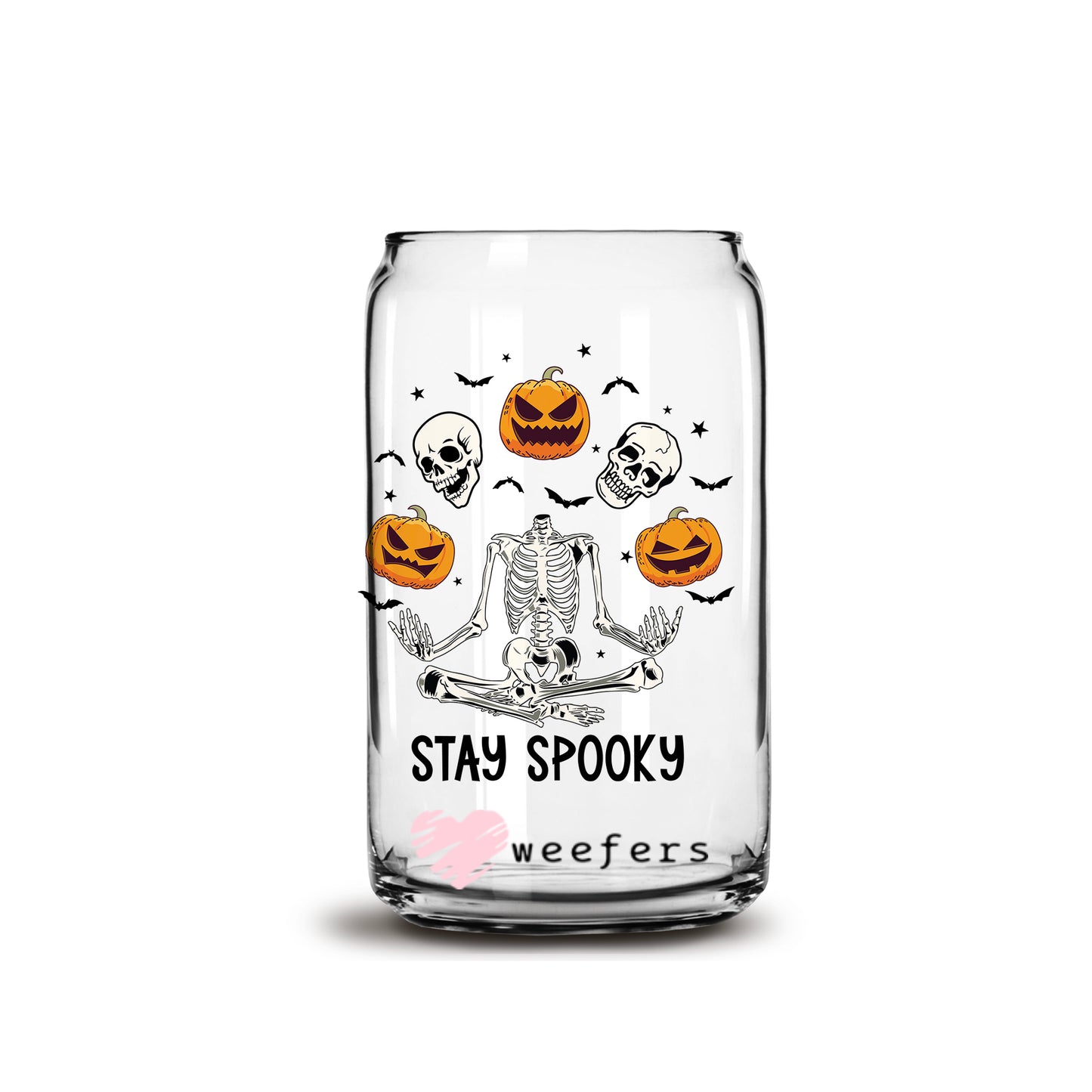 Stay Spooky Skelton's Halloween 16oz Libbey Glass Can UV DTF or Sublimation Wrap - Decal - Weefers