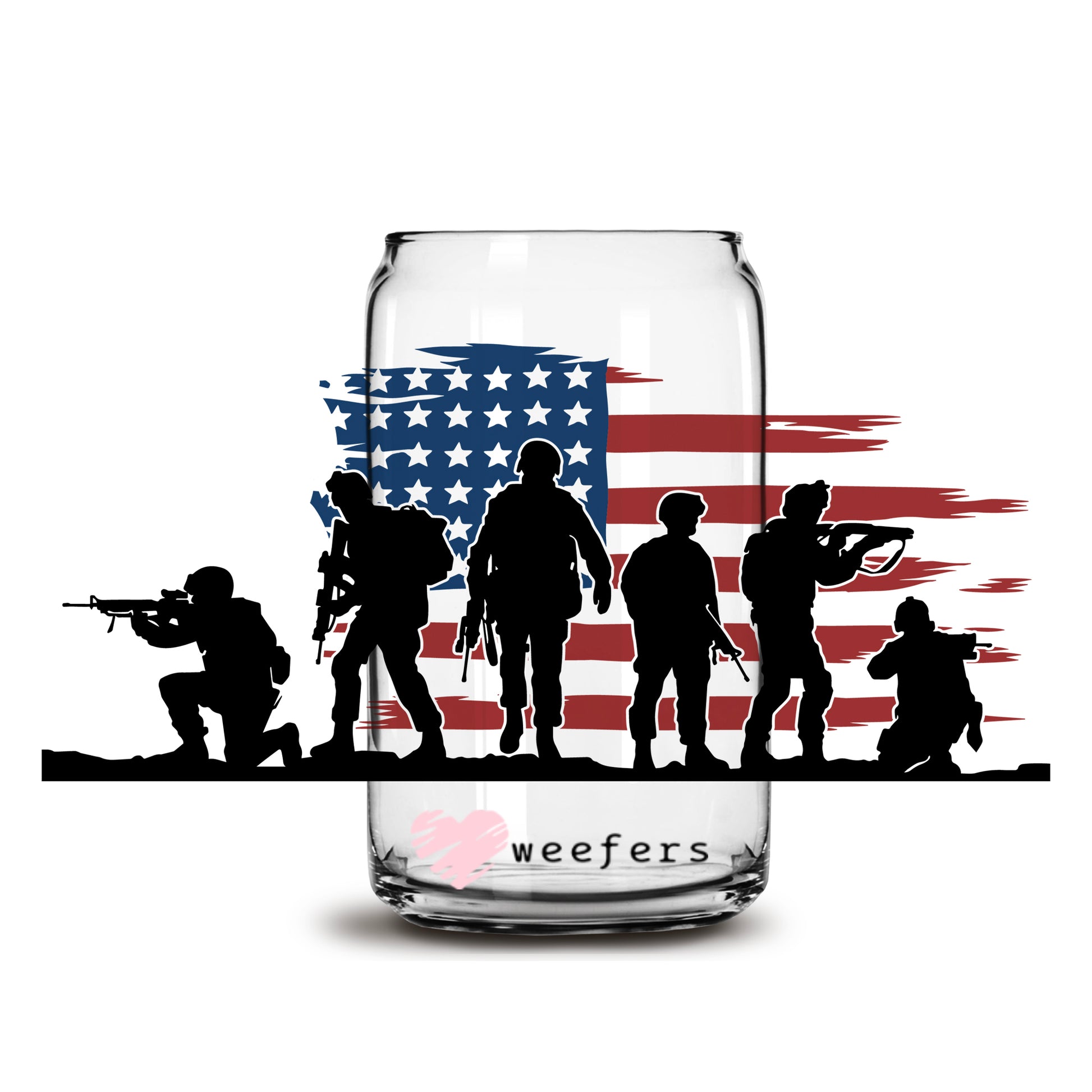 Soldier American Flag 16oz Libbey Glass Can UV DTF or Sublimation Wrap - Decal - Weefers