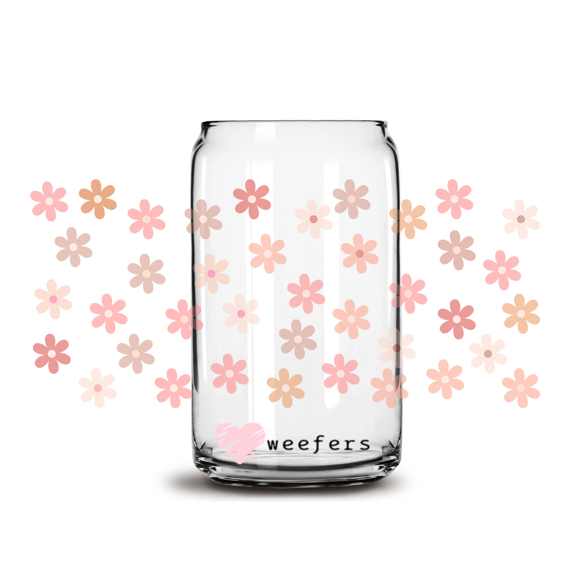 Retro small flowers Coral 16oz Libbey Glass Can UV DTF or Sublimation Wrap - Decal - Weefers