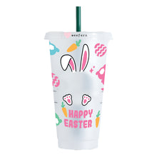Load image into Gallery viewer, Easter Bunny and Eggs HOLE 24oz Cold Cup UV-DTF Wrap - Hole - Ready to apply Wrap
