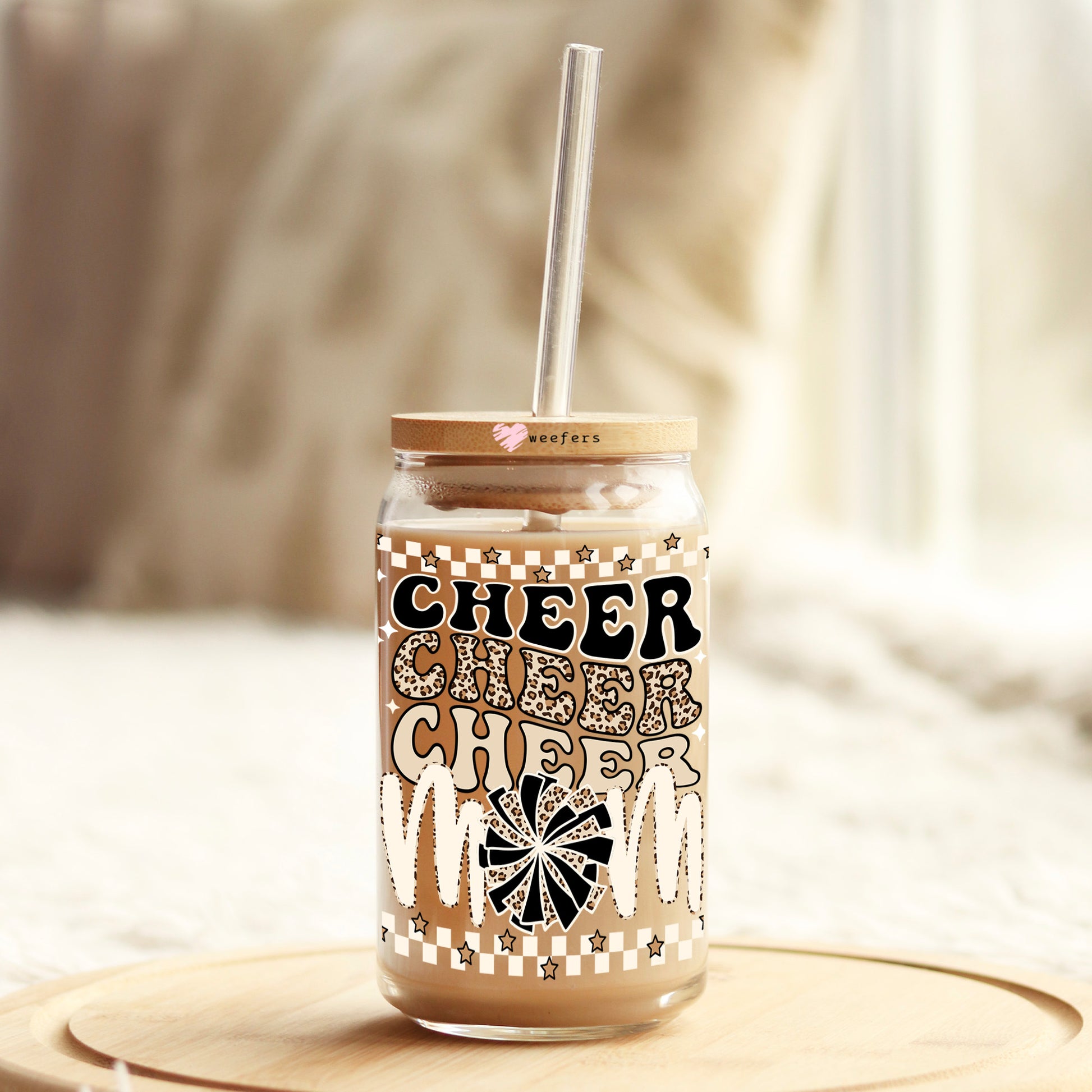 Cheer Mom Neutrals 16oz Libbey Glass Can UV DTF or Sublimation Cup Wrap - Decal Transfer - Weefers