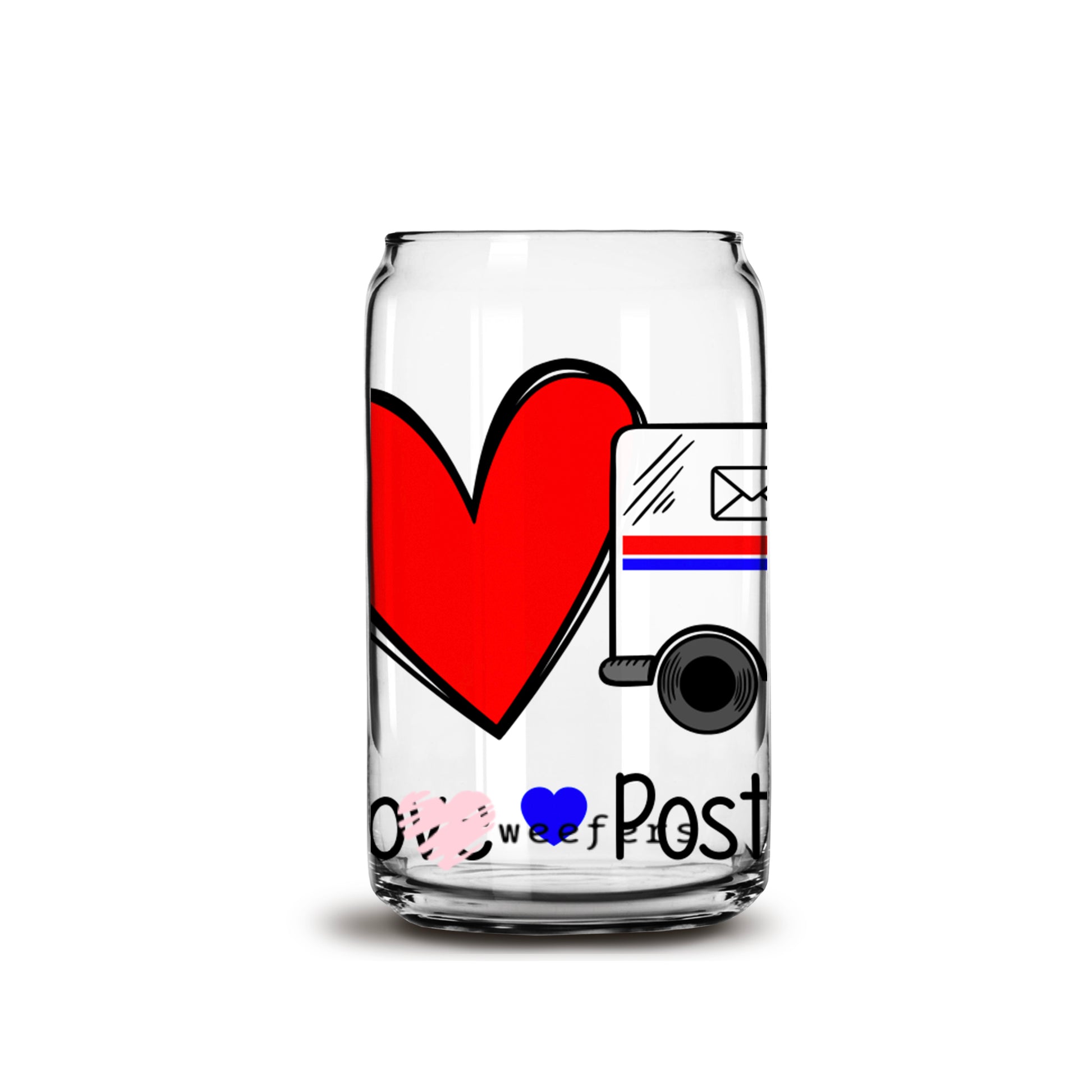 Peace Love Postal Worker 16oz Libbey Glass Can UV DTF or Sublimation Wrap - Decal - Weefers