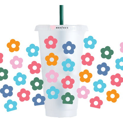 Bright Retro Flowers 24oz UV DTF Cold Cup Wrap - Ready to apply Wrap - NO HOLE - Weefers