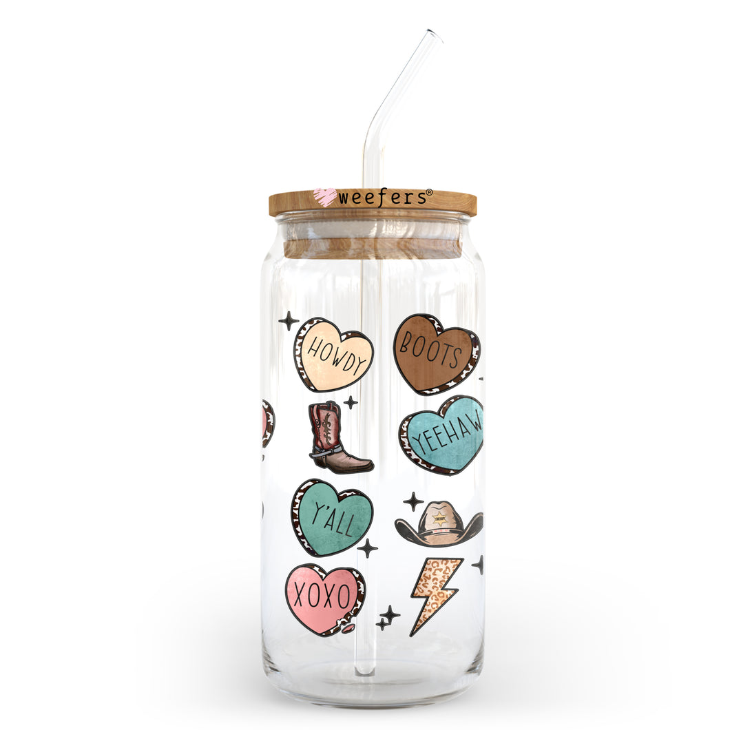a glass jar with stickers on it