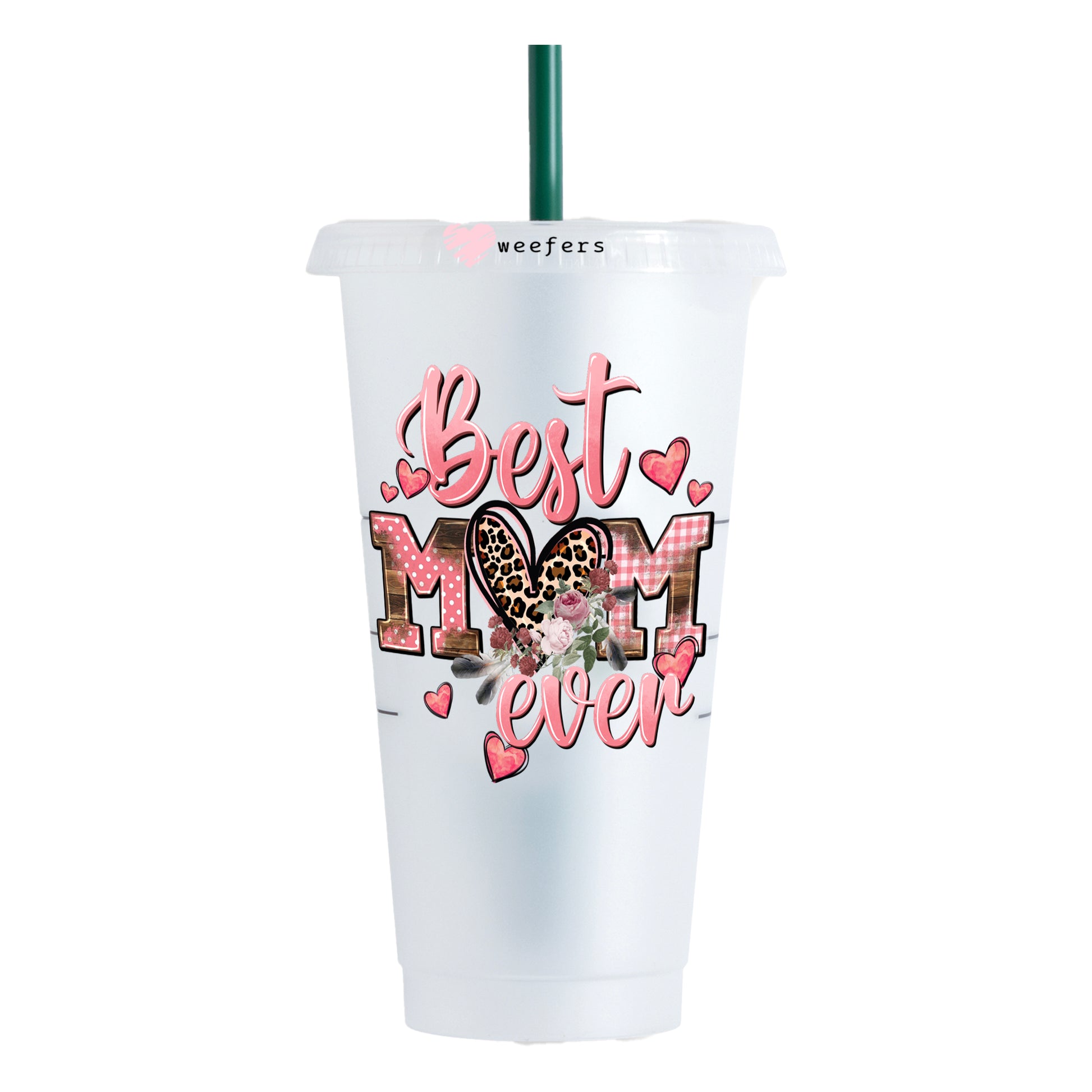 Mother's Day Best Mom Ever Pink Floral 24oz UV DTF Cold Cup Wrap - Ready to apply Decal - Weefers