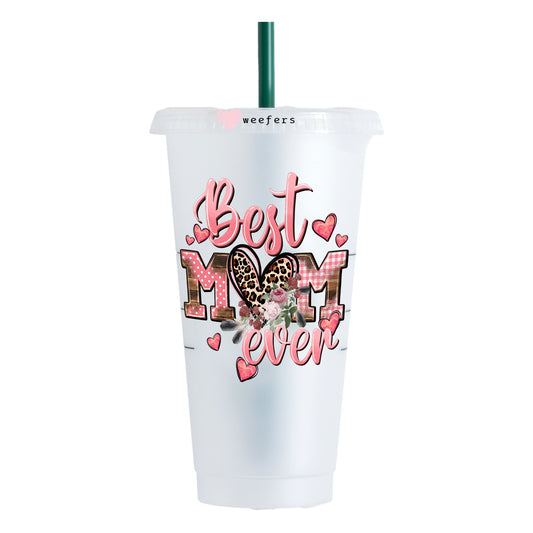 Mother's Day Best Mom Ever Pink Floral 24oz UV DTF Cold Cup Wrap - Ready to apply Decal - Weefers