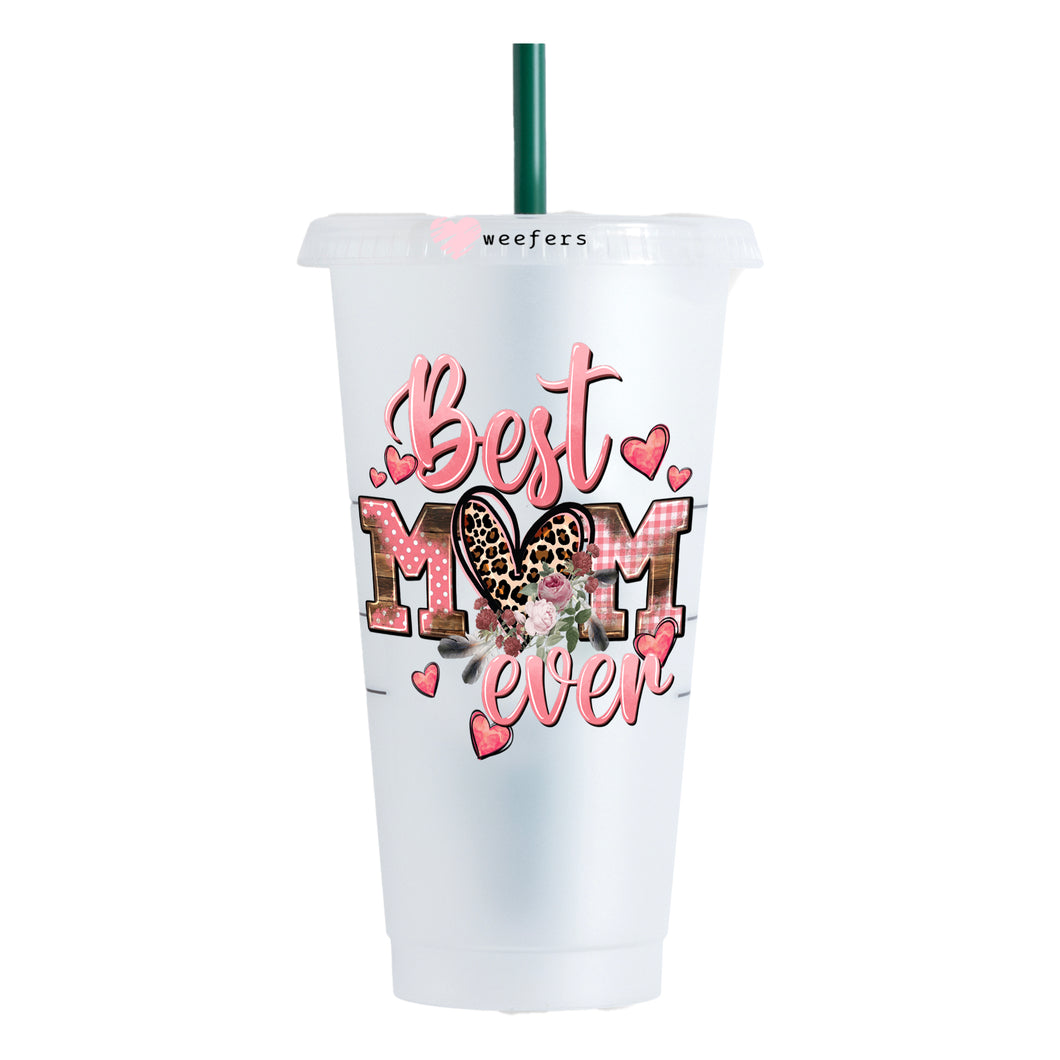 Mother's Day Best Mom Ever Pink Floral 24oz UV-DTF Cold Cup Wrap - Ready to apply Decal