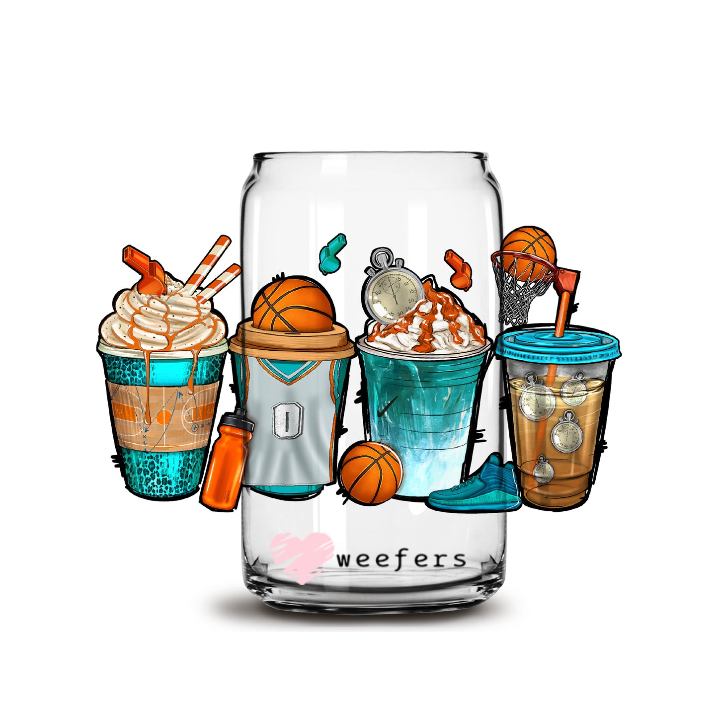 Basketball Coffee Latte Libbey Glass Can UV DTF or Sublimation Wrap - Decal - Weefers