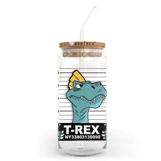 T-Rex Mugshot 20oz Libbey Glass Can UV DTF or Sublimation Wrap - Decal Transfer - Weefers