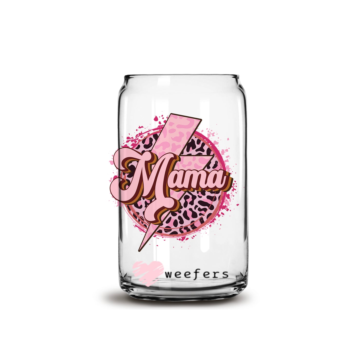 Mama Pink Lightening Bolt 16oz Libbey Glass Can UV DTF or Sublimation Cup Wrap - Decal Transfer - Weefers