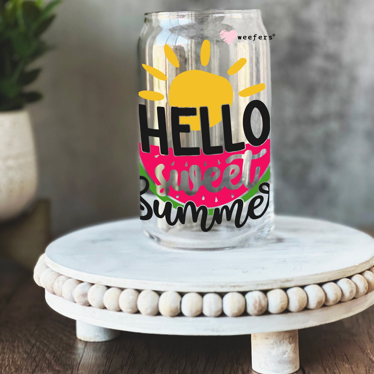 Hello Sweet Summer 16oz Libbey Glass Can UV DTF or Sublimation Wrap - Decal - Weefers