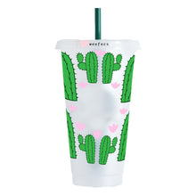 Load image into Gallery viewer, Cactus and Pink Hearts HOLE 24oz Cold Cup UV-DTF Wrap - Hole - Ready to apply Wrap
